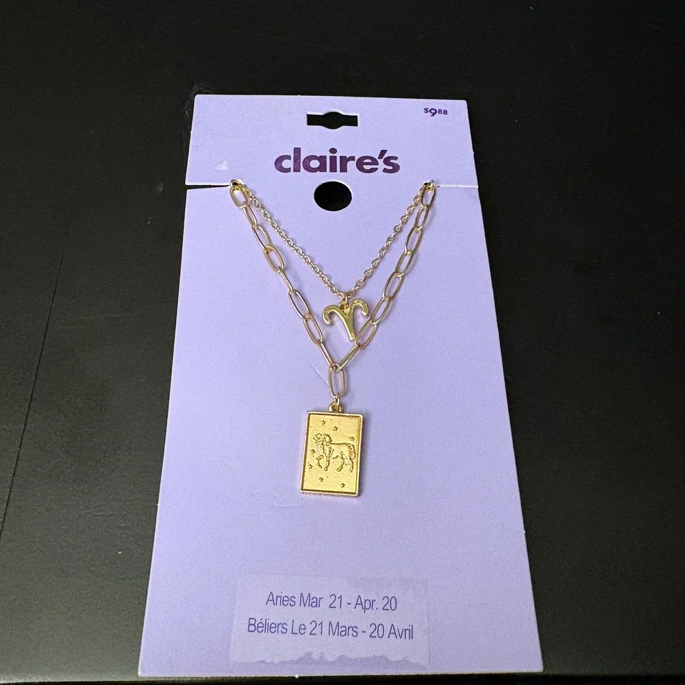 NWT Claires Gold Aries Zodiac‎ Layered Set of 2 Necklaces March April Gift